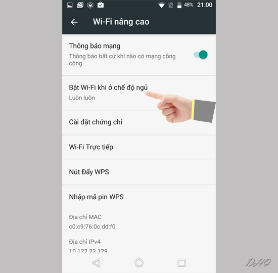 Chọn bật wi-fi khi ở chế độ ngủ